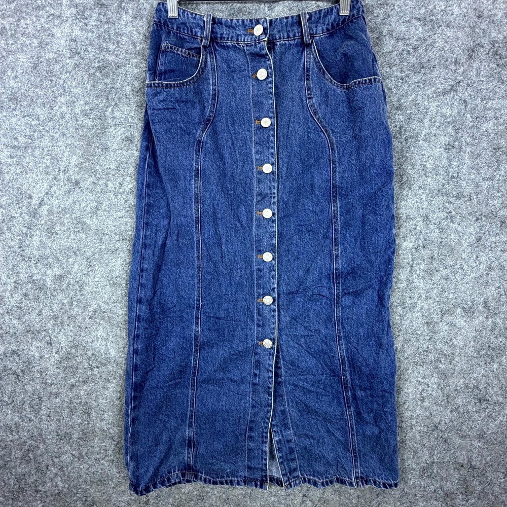Bohme Maxi Jean Skirt Womens Small Blue Denim Modest Button Front Career